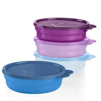 New Tupperware Microwave Reheatable Plates Set of 4 Purple Blue